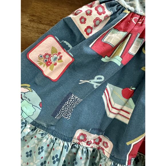 Eleanor Rose School Days Blue Red Sleeveless Ruffle Mixed Print Rhonda Dress 12M - Picture 5 of 8